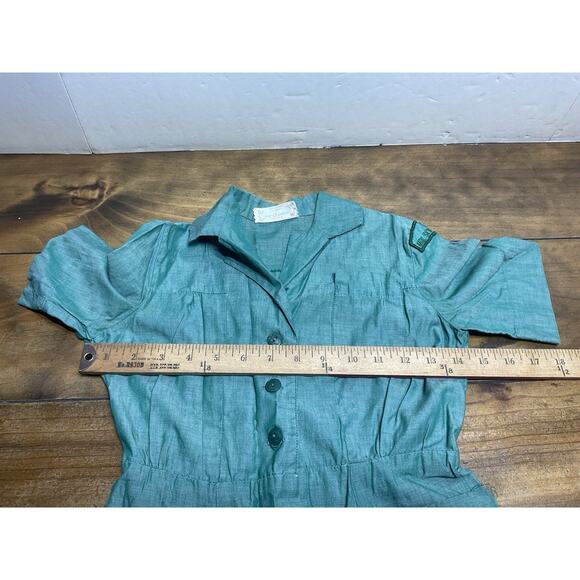 VTG 50s Girl Scout Uniform Dress Green Girls 10/12 Buttons Costume - Picture 11 of 15